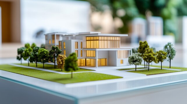 Detailed Scale Model View of Scale building models inside clean glass display case scale b