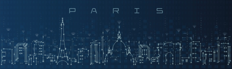 Paris Smart City Skyline Vector in Circuit Board Style Futuristic Technology Background © pabloprat