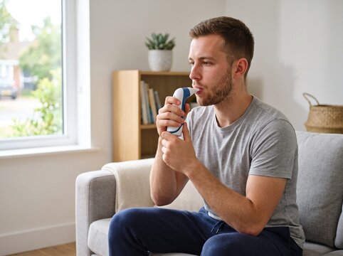 Cystic Fibrosis Patient Performing Airway Clearance Respiratory Therapy at Home