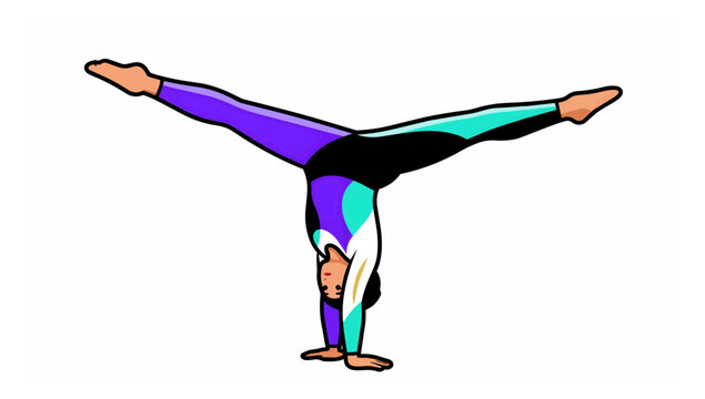 Acrobat performing handstand balancing split