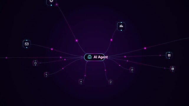 AI Agent Workflow Automation Software Interface Nodes Data Process 3D Animation