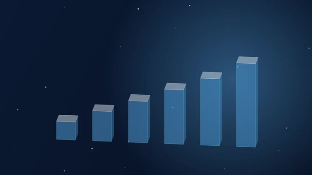 Blue dimensional bars rise with glowing financial graph lines