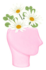 Flower growing head png, mental health remix, transparent background © Rawpixel.com