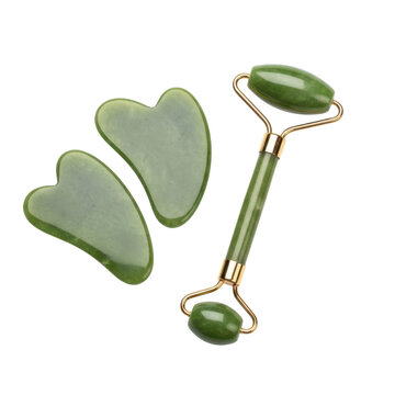 Green jade gua sha tools and roller