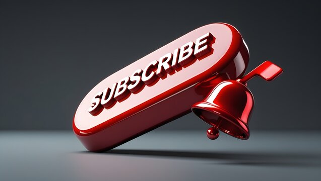 Premium Red Subscribe Button with Reflective Bell Icon
