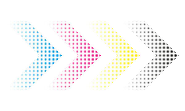 CMYK Linear Gradient Halftone Dot Chevrons