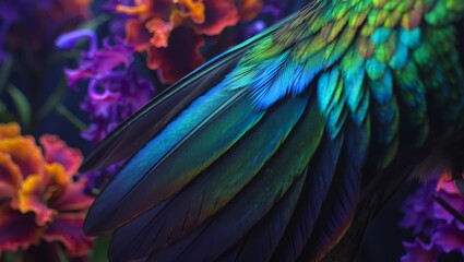 Fototapeta premium Iridescent Hummingbird Wing Feather Macro