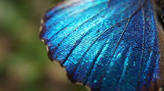 Extreme macro close-up of a vibrant blue morpho butterfly wing showing detailed iridescent scales