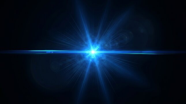 Bright blue light beam with a horizontal streak and radial abstract glow.