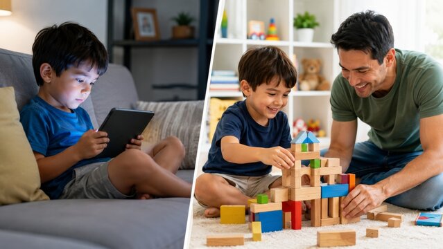 Tablet screen time and creative play with father