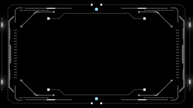 Minimal HUD frame background offers black copy space with clean futuristic border lines, tech corner marks, simple interface titles, gaming overlays, software demos, cyber screens, digital templates.