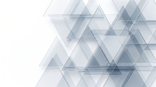 Abstract Overlapping Translucent Glass Triangles on White Background with Copy Space for Presentations