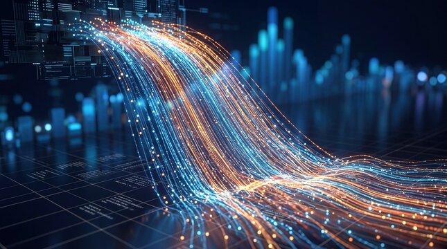 Fiber Optic Data Stream Flowing in Futuristic Network Concept