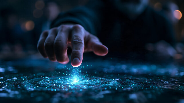 Finger Touching Glowing Interactive Digital Surface Interface