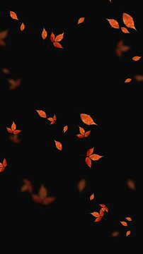 colorful autumn leaves falling on dark brown animation, leaf fall thanksgiving and Halloween celebration and sale video stream vertical social media motion background