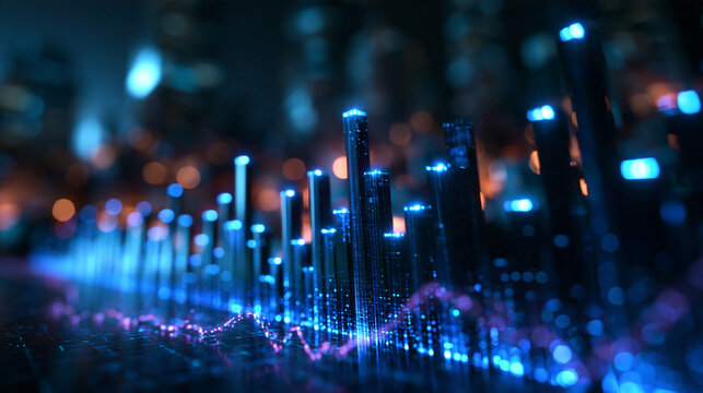 Abstract Stock Market Chart with Glowing Digital Data Graph