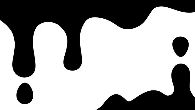Black ink wavy flat illustration texture background. Liquid dripping on a white background. Abstract curvy black ink dripping line frame border with copy space for text or branding.