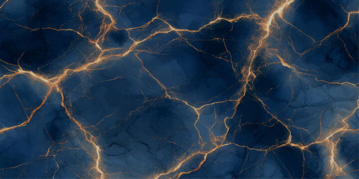 An abstract deep blue marble texture interwoven with luminous golden veins, creating a luxurious and sophisticated background.