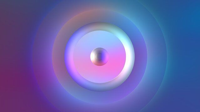 High-resolution 8K abstract procedural image generated with JavaScript. This modern digital background features smooth mesh gradients blending across 3D concentric circles and radial geometric shapes.