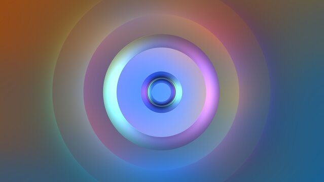 High-resolution 8K abstract procedural image generated with JavaScript. This modern digital background features smooth mesh gradients blending across 3D concentric circles and radial geometric shapes.