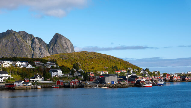 Scenic landscape of the tourist hotspot Reine on the Lofoten Islands, Norway