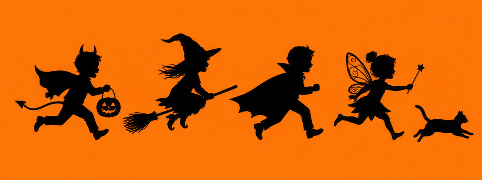 Many kids with Halloween costume on transparent background