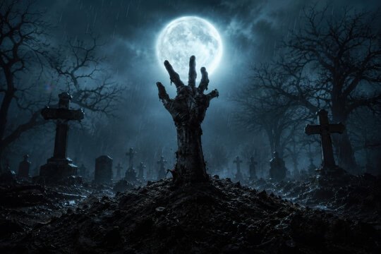 Halloween, dead hand coming out from the soil