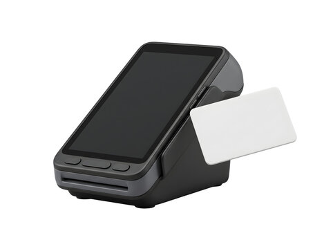 Smart Wireless Payment POS Terminal Machine Isolated on White Background PNG for Contactless Card Transactions and Store Billing