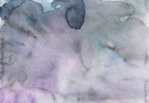 Watercolor background with hand-painted stains on paper in soft gray colors