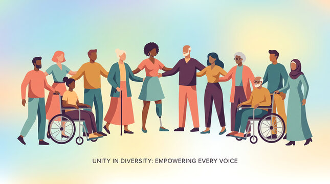 Diverse group of people standing together representing inclusivity and unity