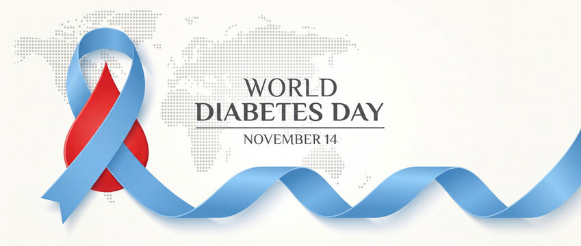 Global diabetes healthcare initiative with world map and blue symbols