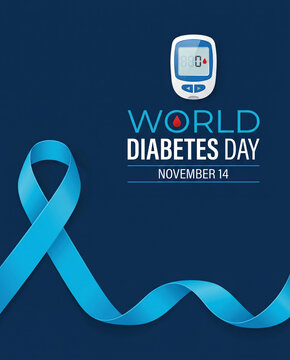 Flowing cyan diabetes awareness ribbon on dark blue background