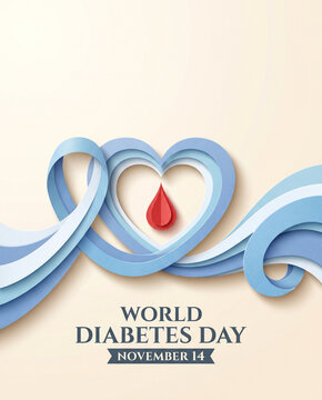 Layered blue paper ribbon and heart forming healthcare awareness symbol