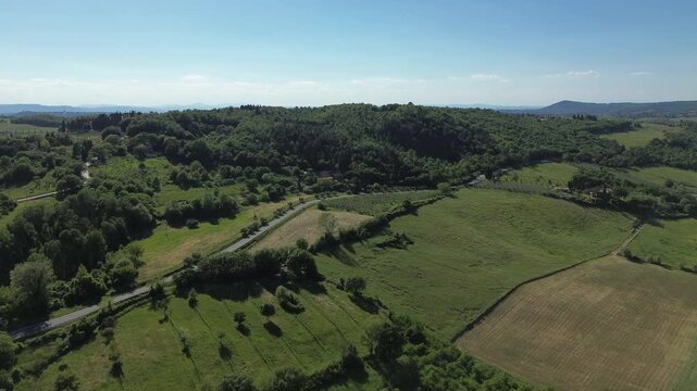 Aerial View of Patchwork Fields Near Montepulciano - Tuscany, Italy
