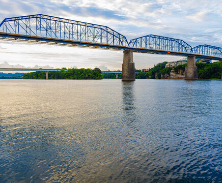 Coolidge Park Canoe Launch With The Historic Walnut Street Bridge and Tennessee River, Chattanooga, Tennessee, USA