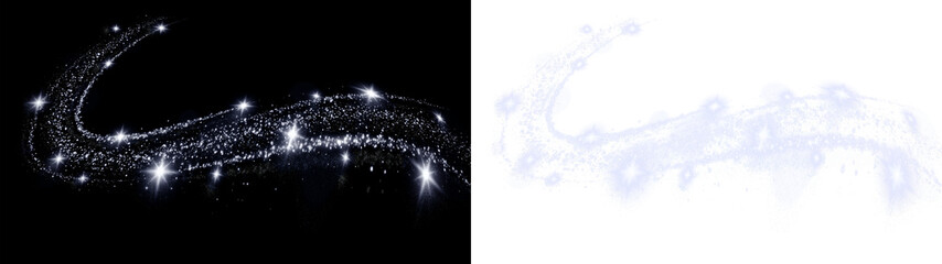 A glowing magic blue sparkle wave PNG file for digital design. Sparkling glitter trail effect isolated on transparent background for creative graphic projects. © Tatyana
