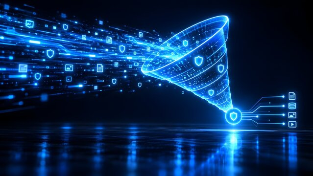 High speed digital pipeline funneling internet data and security shields into a single protected node for cyber threat analysis