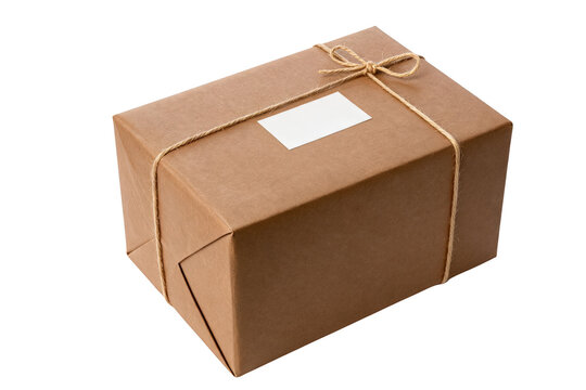 Brown Paper Parcel Tied with Twine and White Label