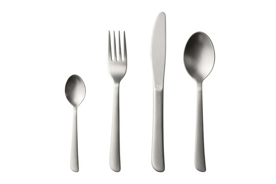 Brushed Metal Cutlery Set Arranged in a Row