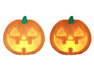 ハロウィンのかわいいカボチャ　光るランタン明暗セット © 亜弥 日下