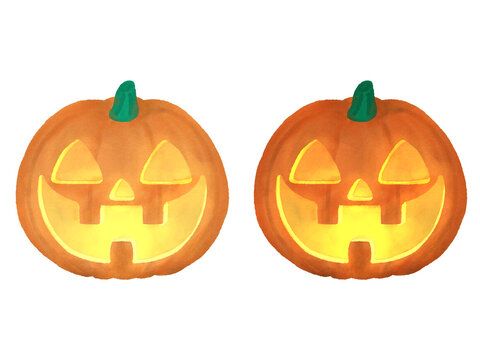 ハロウィンのかわいいカボチャ　光るランタン明暗セット