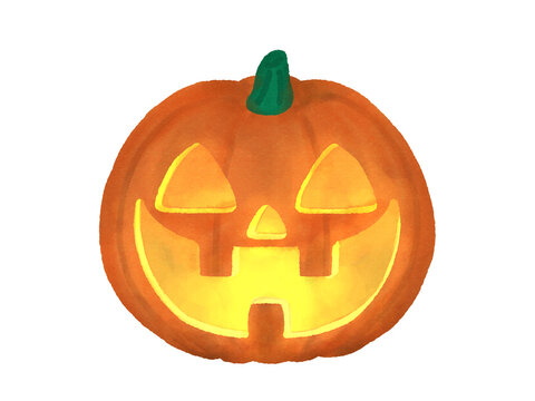 ハロウィンかぼちゃのかわいいイラストレーション　暗く光るランタン