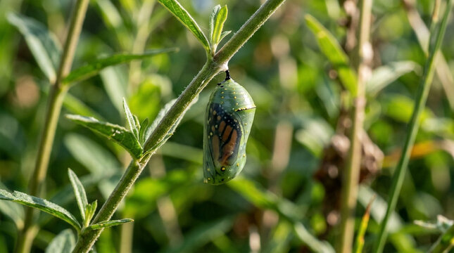 CloseupOfCaterpillarTransformingIntoButterflyPupa.