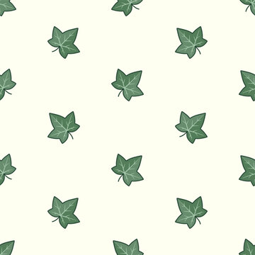 Green ivy leaf seamless pattern on white background