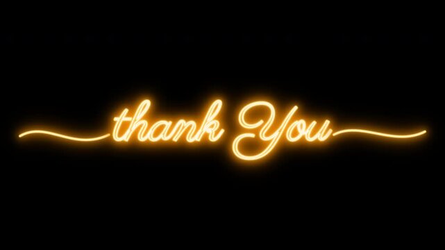 Thank you for watching glowing gold neon script on black background