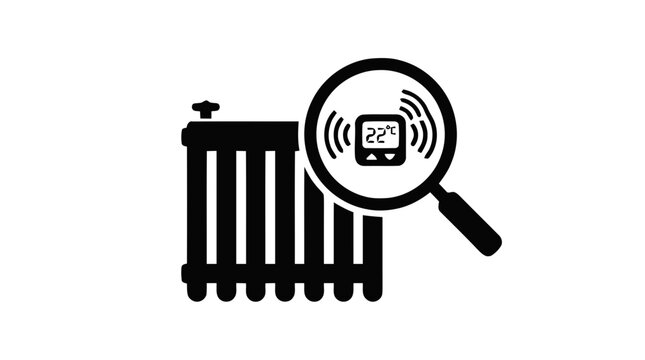 Vector illustration of radiator with smart thermostat icon, home heating control system on a transparent background