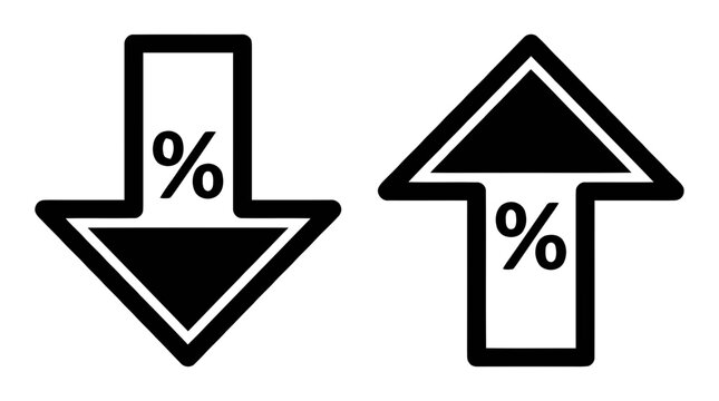 Vector illustration of percentage sign inside up and down arrows on a transparent background