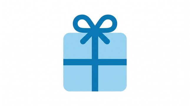 Minimalist blue gift box icon with a ribbon bow isolated on a white background