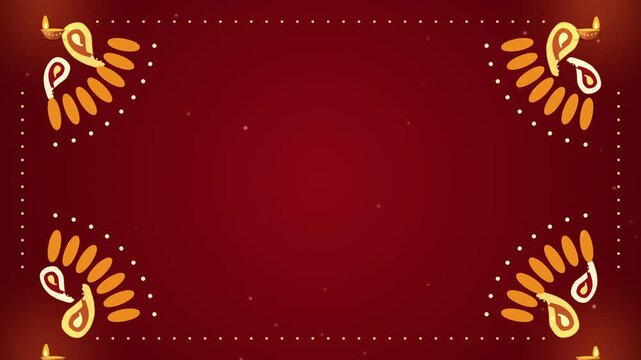 Diwali Rangoli Corners with Paisley and Lamps Title Loopable Background