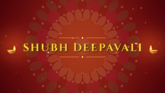 Shubh Deepavali Golden Text with Rangoli and Oil Lamps Loop Animation
